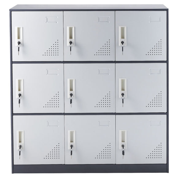 9 Doors Metal Storage Cabinet Employees Steel Storage Cabinet Office Gray