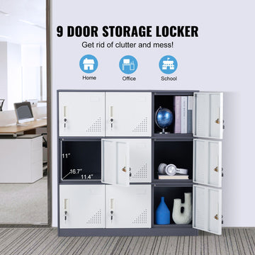 9 Doors Metal Storage Cabinet Employees Steel Storage Cabinet Office Gray - 0