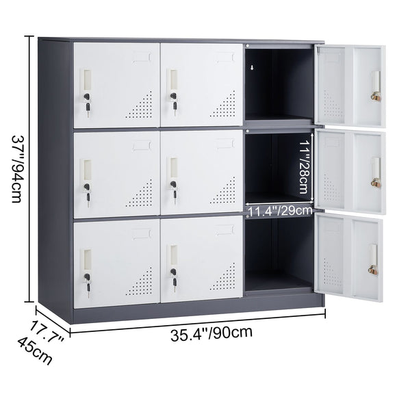 9 Doors Metal Storage Cabinet Employees Steel Storage Cabinet Office Gray