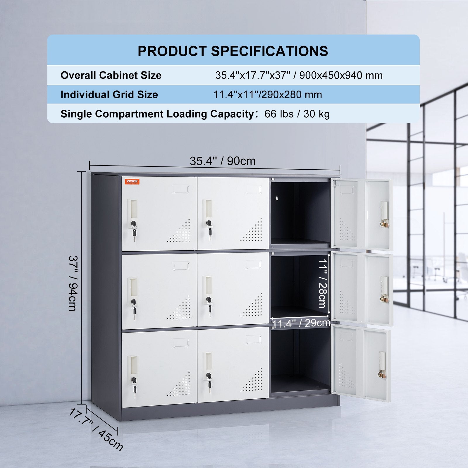 VEVOR 9 Doors Metal Storage Cabinet Employees Steel Storage Cabinet Office Gray