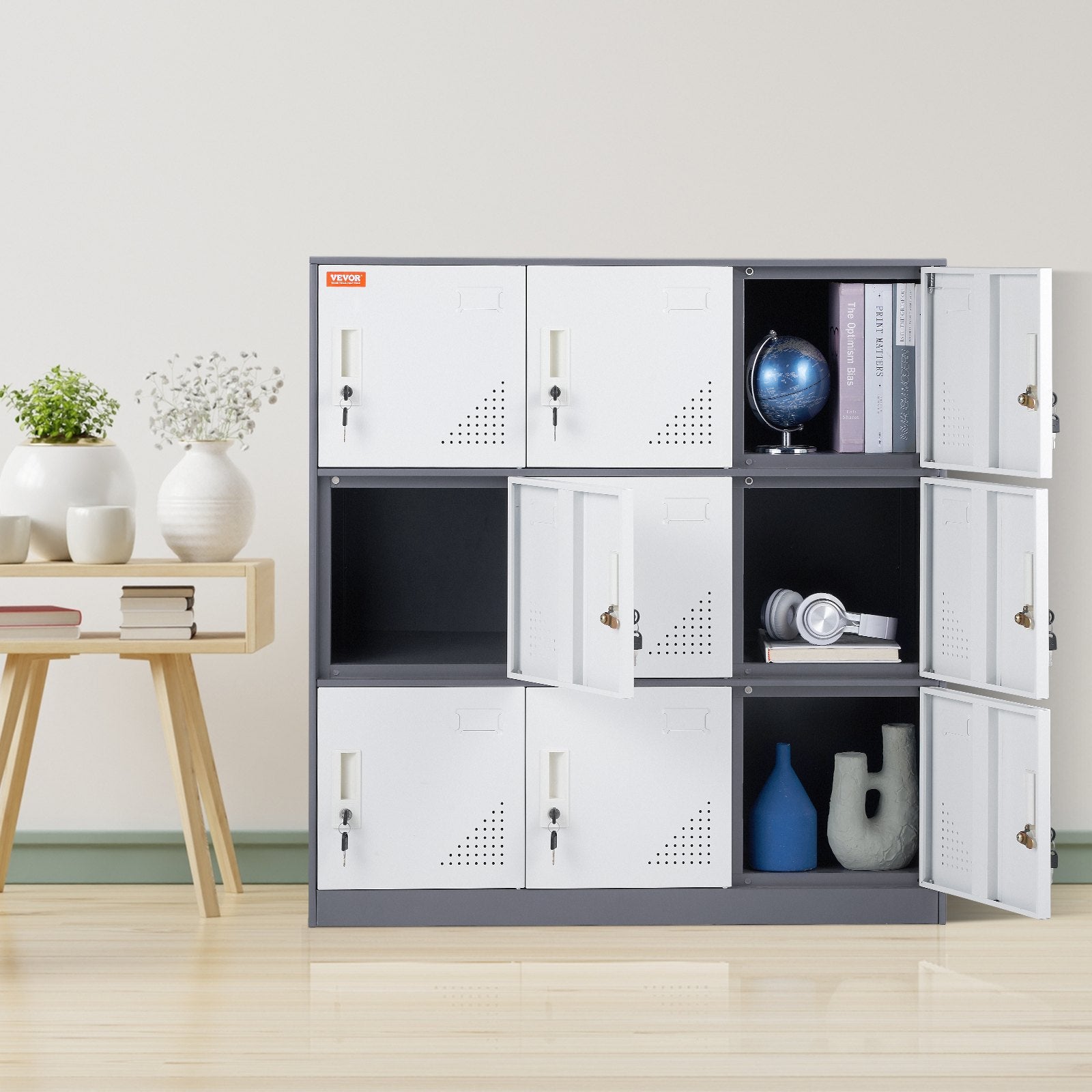 VEVOR 9 Doors Metal Storage Cabinet Employees Steel Storage Cabinet Office Gray
