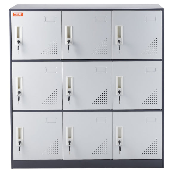VEVOR 9 Doors Metal Storage Cabinet Employees Steel Storage Cabinet Office Gray