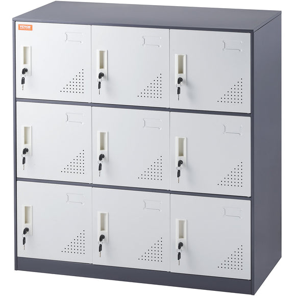 VEVOR 9 Doors Metal Storage Cabinet Employees Steel Storage Cabinet Office Gray