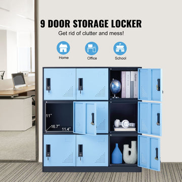 9 Doors Metal Storage Cabinet Employees Steel Storage Cabinet Office Black - 0