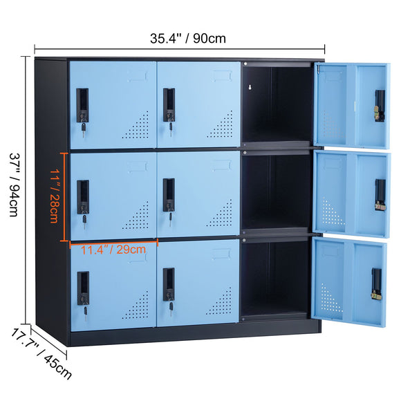 9 Doors Metal Storage Cabinet Employees Steel Storage Cabinet Office Black