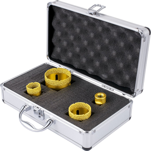 Diamond Drill Bits 4PCS Diamond Hole Saw 25/35/50/68mm Tile Hole Saw Kit Vacuum Brazed Diamond Drill Bit 0.59in/15mm Segment Tile Hole Saw w Storage Case for Tile Ceramic Porcelain Marble Stone