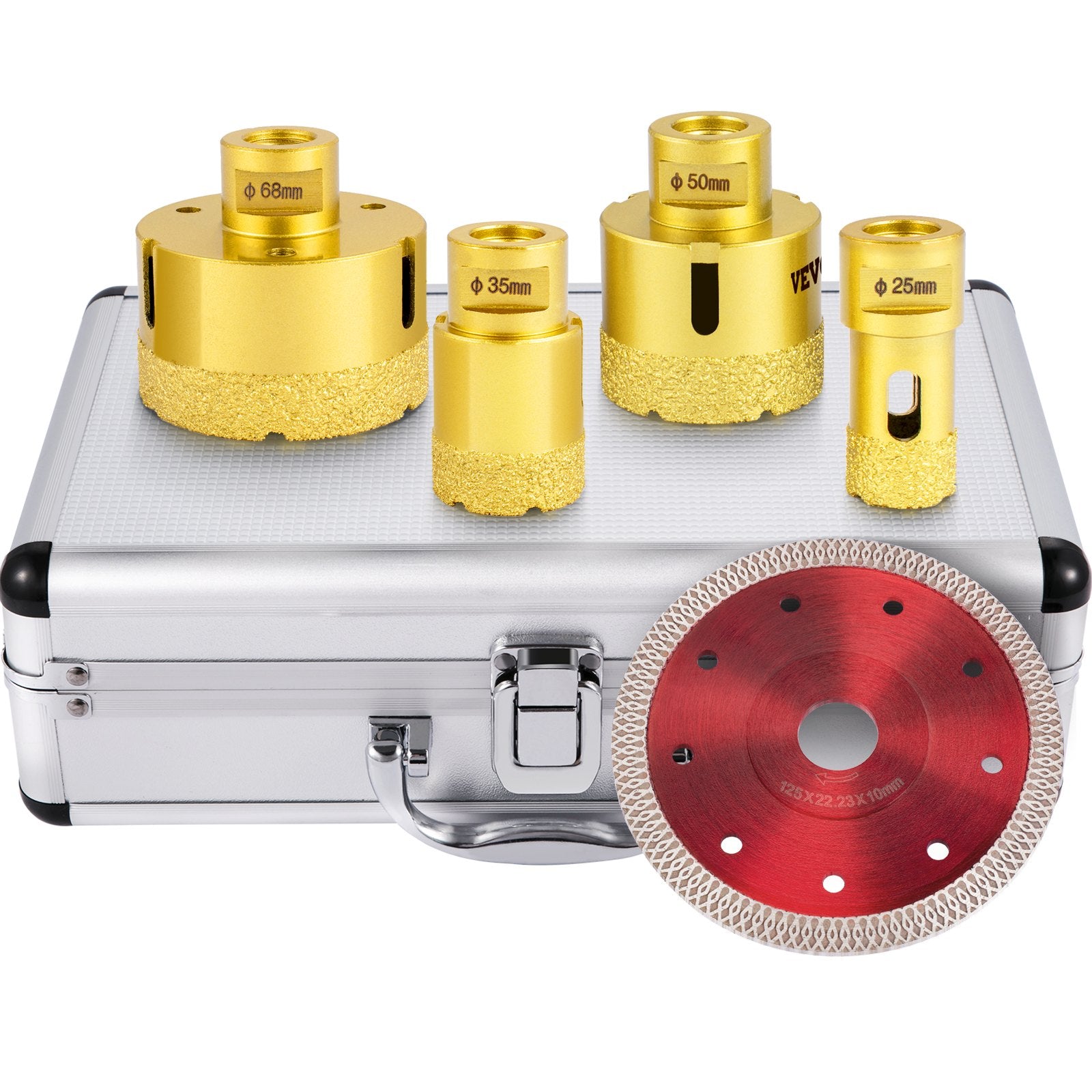 VEVOR Diamond Drill Bits 4PCS Diamond Hole Saw 25/35/50/68mm Tile Hole Saw Kit Vacuum Brazed Diamond Drill Bit 0.59in/15mm Segment Tile Hole Saw w Storage Case for Tile Ceramic Porcelain Marble Stone