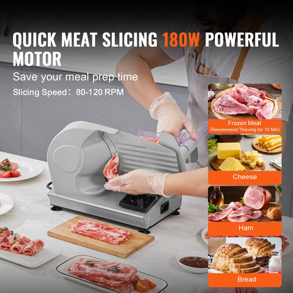 Meat Slicer, 180W Electric Deli Food Slicer with 7.5" SUS420 Stainless Steel Blade and Blade Guard, 0 - 0.6 inch Adjustable Thickness for Home Use, Easy to Clean, Cut Meat, Bread, Ham and Cheese