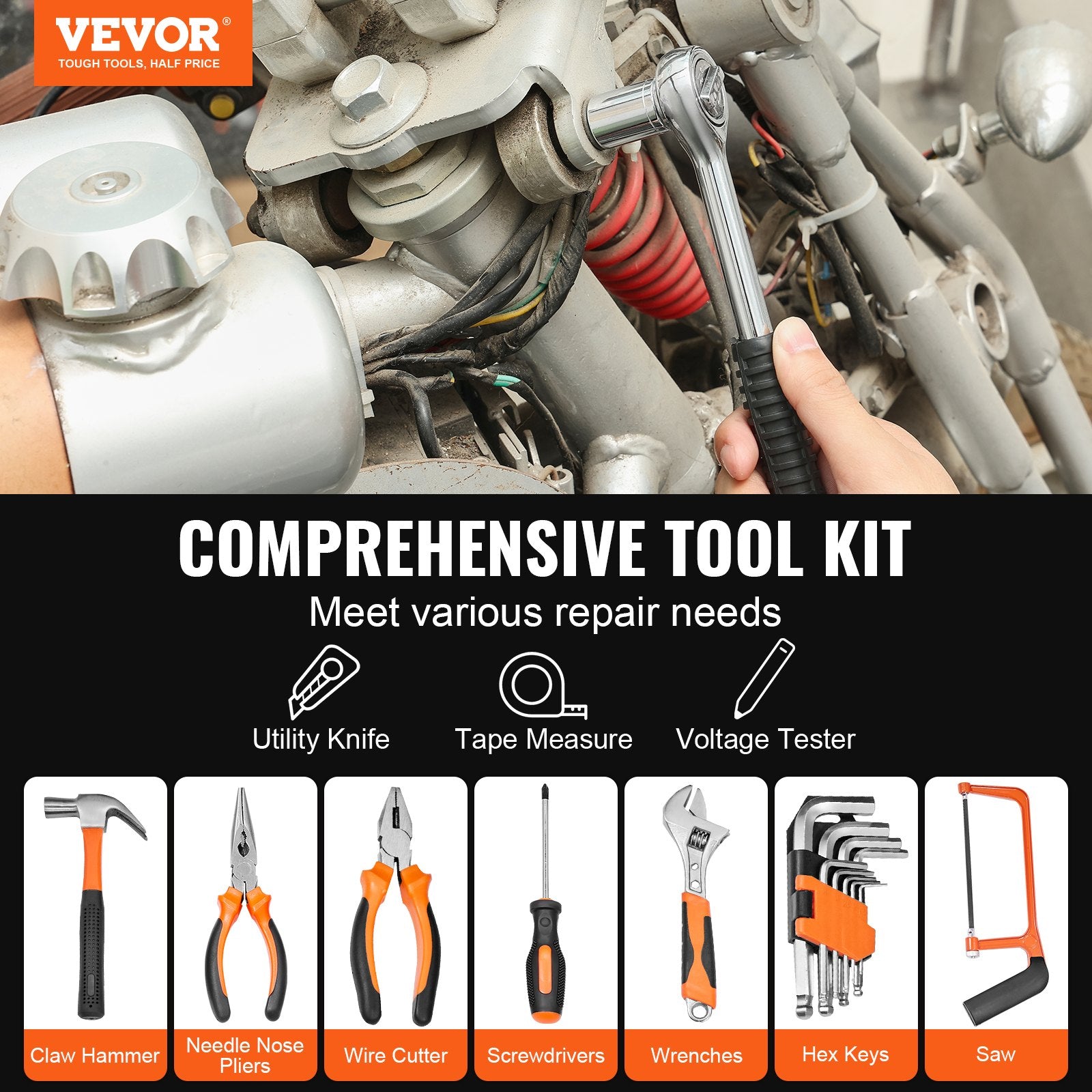 VEVOR Tool Kit 216 Piece General Household Hand Tool Set with Portable Tool Case - 0