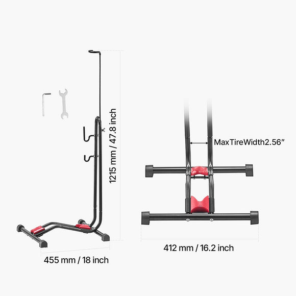 Bike Rack, Upright Bike Stand Floor for 406.4 to 700 mm Mountain & Road Bikes, Vertical & Horizontal Bicycle Stand for Secure Parking and Storage in Garage, Truck Bed, Indoor, Outdoor, Black