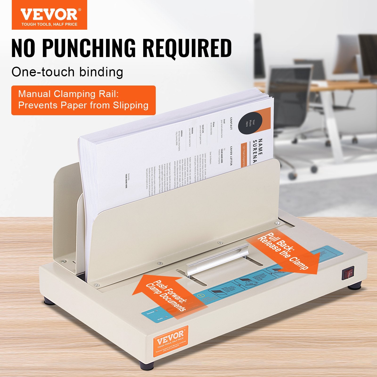 VEVOR Thermal Binding Machine, 500 Sheets Capacity Book Binding Machine, Thermal Book Binder 50mm Binding Thickness A3(Short Edge)/A4/A5 Document, with Infrared Optical Detection - 0