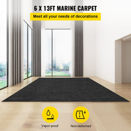 VEVOR Bass Boat Carpet Cutpile Marine Carpet 6 x 13 ft Charcoal Black In/Outdoor - 0