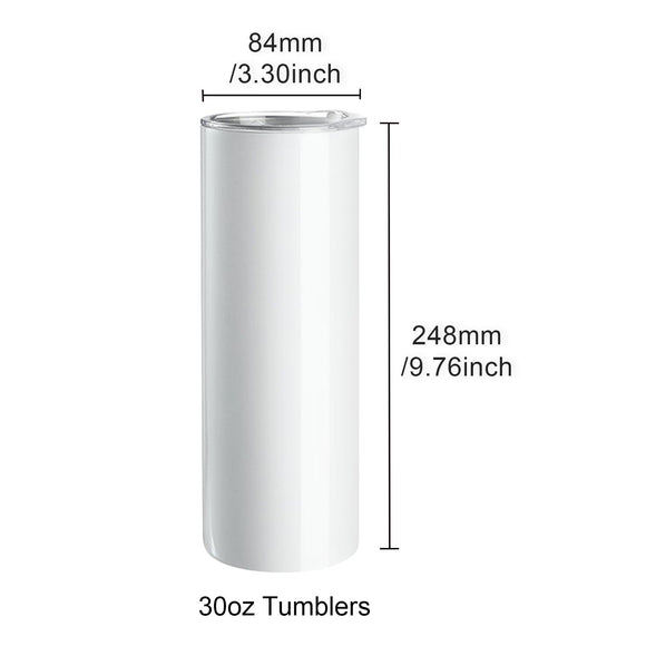 8 Pack Straight Sublimation Tumblers, 30 oz Blank Tumbler Bulk, Stainless Steel Double Wall Tumbler Cups with Straw, Lid, Brush, Base, Shrink Wrap, Gift Box, for Heat Press and Heat Transfer