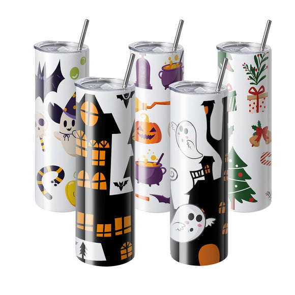 8 Pack Straight Sublimation Tumblers, 30 oz Blank Tumbler Bulk, Stainless Steel Double Wall Tumbler Cups with Straw, Lid, Brush, Base, Shrink Wrap, Gift Box, for Heat Press and Heat Transfer