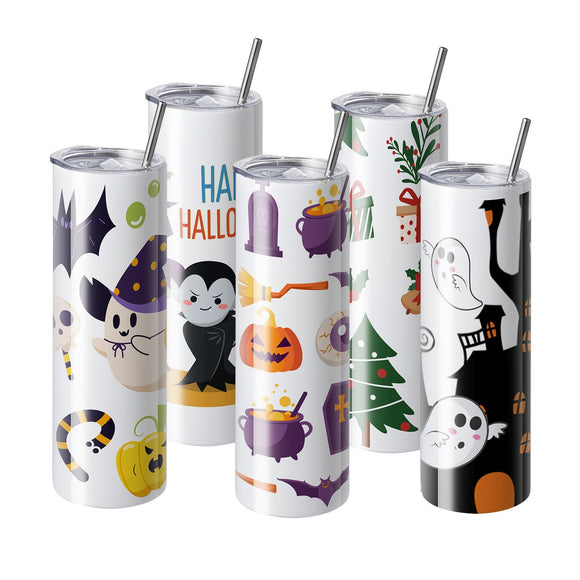 8 Pack Straight Sublimation Tumblers, 30 oz Blank Tumbler Bulk, Stainless Steel Double Wall Tumbler Cups with Straw, Lid, Brush, Base, Shrink Wrap, Gift Box, for Heat Press and Heat Transfer