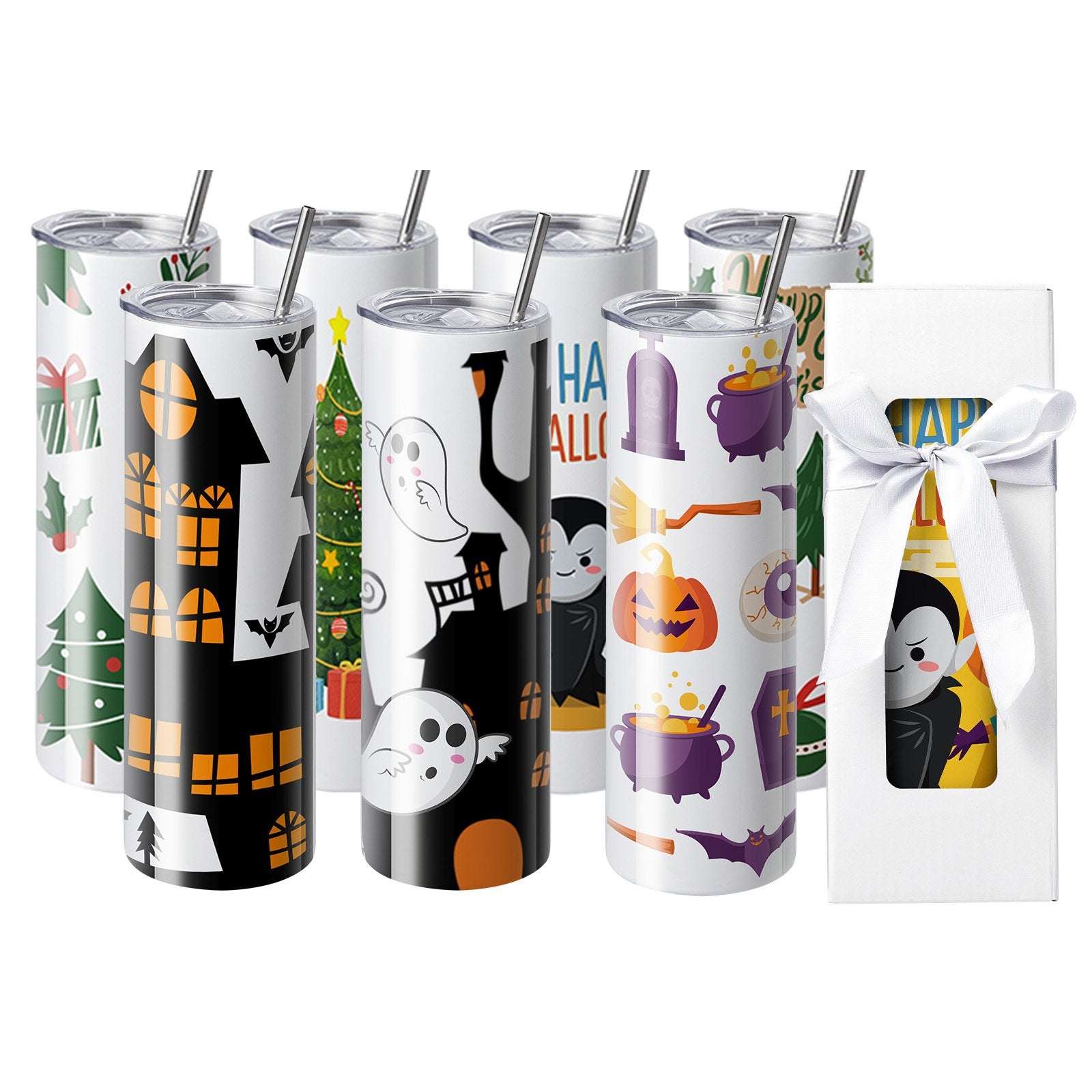 VEVOR 8 Pack Straight Sublimation Tumblers, 30 oz Blank Tumbler Bulk, Stainless Steel Double Wall Tumbler Cups with Straw, Lid, Brush, Base, Shrink Wrap, Gift Box, for Heat Press and Heat Transfer