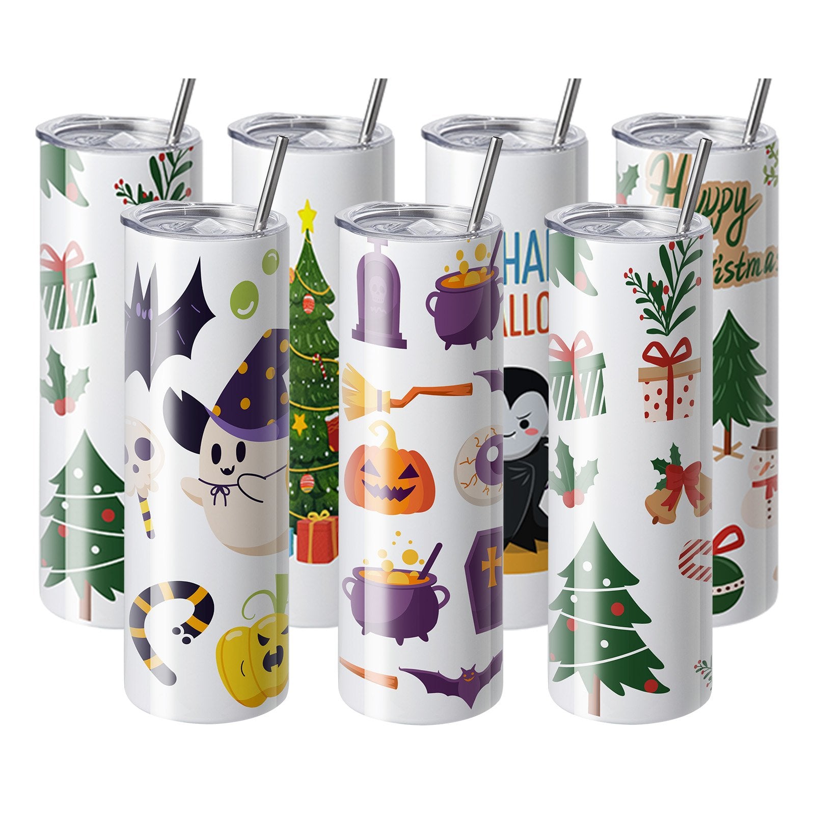 VEVOR 8 Pack Straight Sublimation Tumblers, 30 oz Blank Tumbler Bulk, Stainless Steel Double Wall Tumbler Cups with Straw, Lid, Brush, Base, Shrink Wrap, Gift Box, for Heat Press and Heat Transfer