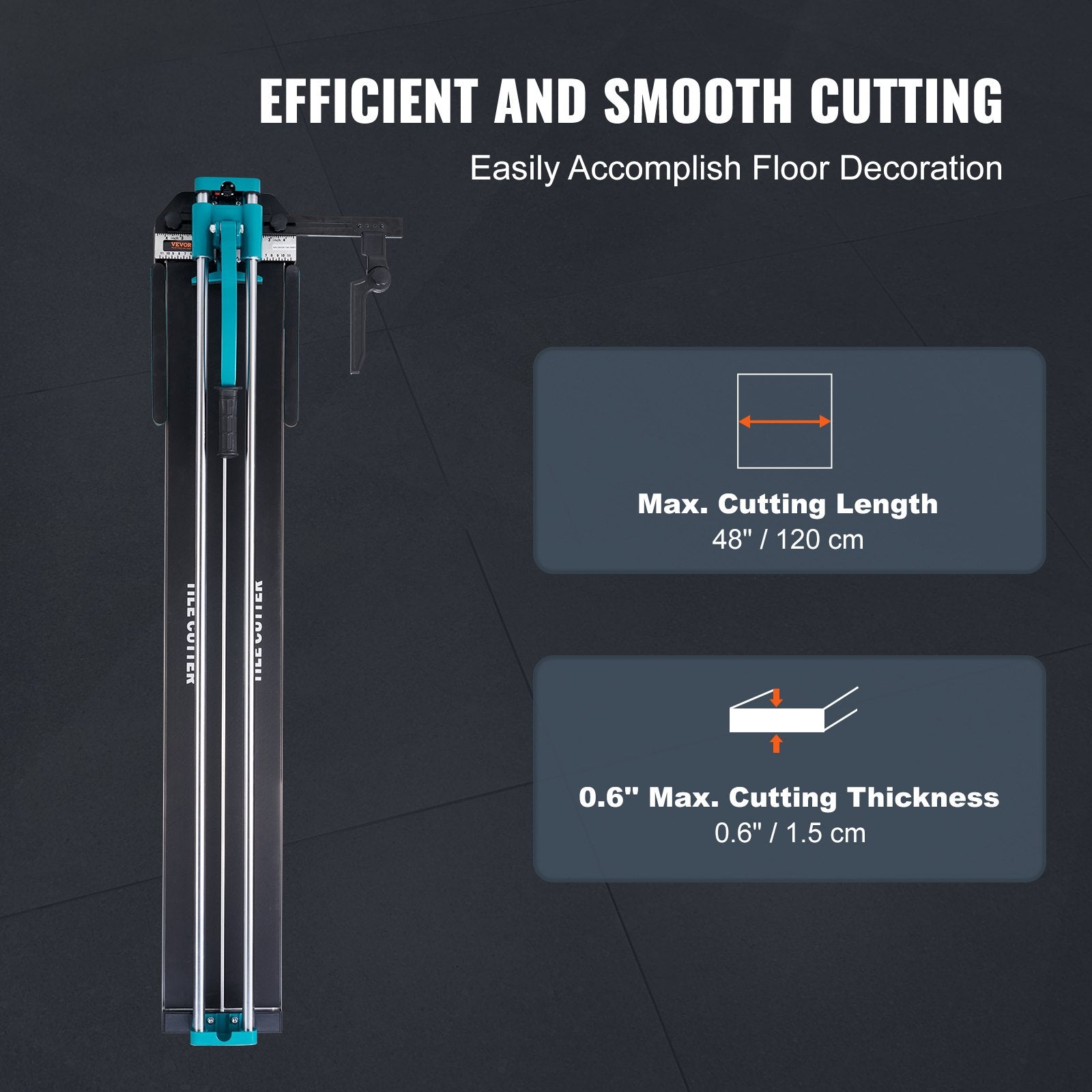 VEVOR Manual Tile Cutter, 1200mm, Porcelain Ceramic Tile Cutter with Tungsten Carbide Cutting Wheel, Infrared Positioning, Anti-Skid Feet, Double Rails for professional installers or beginners - 0