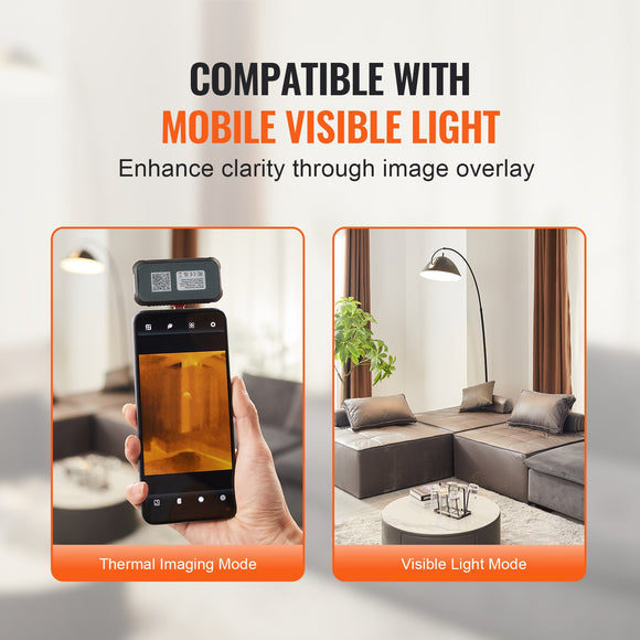 VEVOR Thermal Imaging Camera for Android, 256 x 192 IR Resolution Infrared Thermal Imager with Visual Camera, 25Hz Refresh Rate Thermal Camera for Smartphone/Tablet, -4-1022°F Temperature Range, IP54