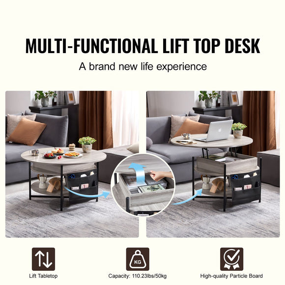 Lift Top Coffee Table 35.3" Round Coffee Table for Living Room White