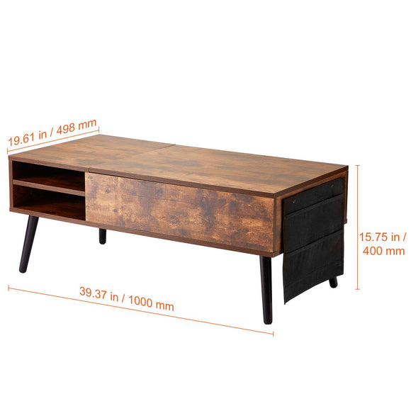 Lift Top Coffee Table 39.4 in Rectangle Coffee Table for Living Room Brown