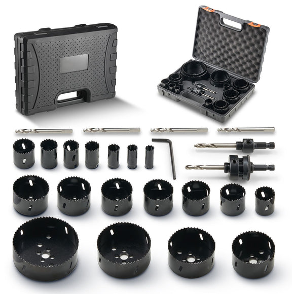 Hole Saw Kit, 18 PCS Saw Blades, 6 Drill Bits, 1 Hex Wrench, Bi Metal M42 Hole Saw Set with Carrying Case, General Purpose Size from 3/4" to 4-1/2", Ideal for Wood Board, Iron and Plastic Plate