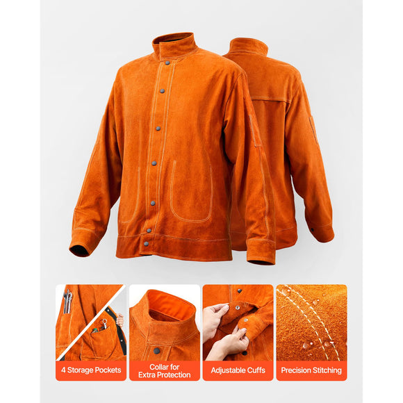 Flame-Resistant Welding Jacket Heavy Duty Leather Welding Jacket XL Size