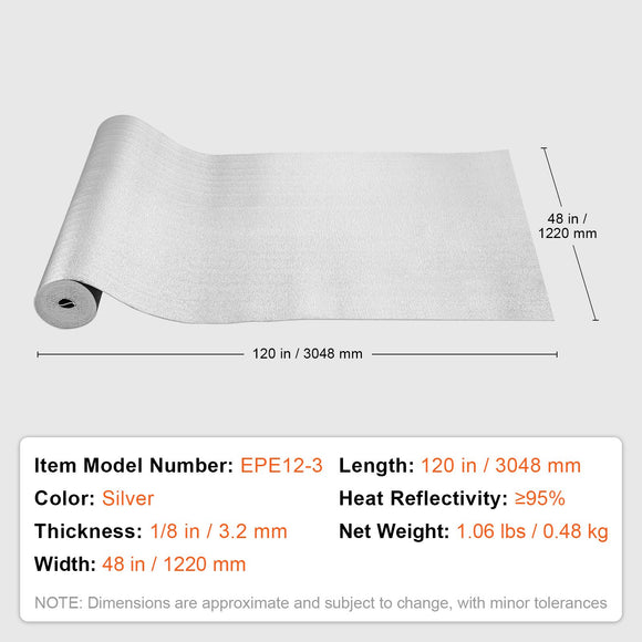 Double Reflective Insulation Roll Foam Core Radiant Barrier 120 x 48 Inch / 3 x 1.2M