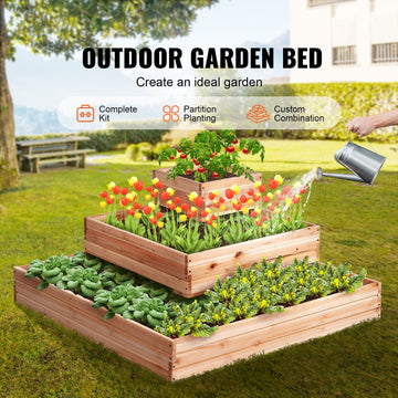 Wooden Raised Garden Bed Planter Box 113 x 113 x 51 cm Flower Vegetable Herb - 0
