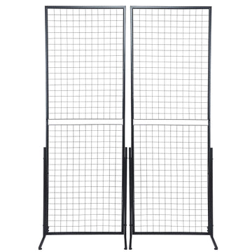 2' x 5.6' Grid Wall Panels Tower, 2 Packs Wire Gridwall Display Racks with T-Base Floorstanding, Double Side Gridwall Panels for Art Craft Shows, Retail Display with Extra Clips and Hooks
