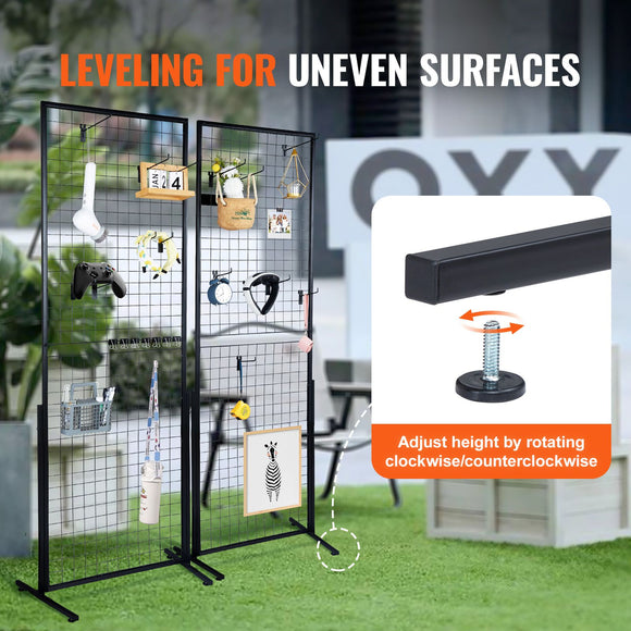2' x 5.6' Grid Wall Panels Tower, 2 Packs Wire Gridwall Display Racks with T-Base Floorstanding, Double Side Gridwall Panels for Art Craft Shows, Retail Display with Extra Clips and Hooks