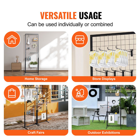 2' x 5.6' Grid Wall Panels Tower, 2 Packs Wire Gridwall Display Racks with T-Base Floorstanding, Double Side Gridwall Panels for Art Craft Shows, Retail Display with Extra Clips and Hooks