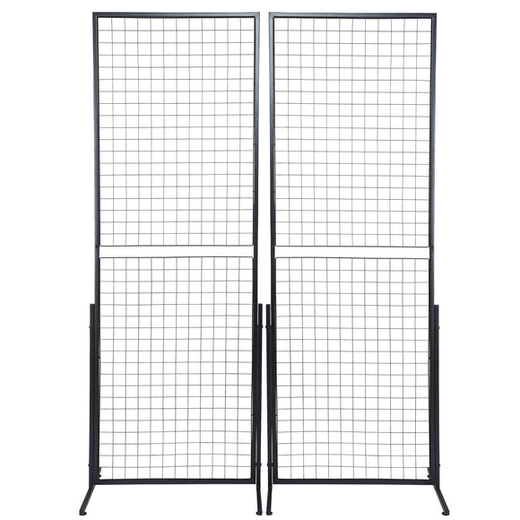 2' x 5.6' Grid Wall Panels Tower, 2 Packs Wire Gridwall Display Racks with T-Base Floorstanding, Double Side Gridwall Panels for Art Craft Shows, Retail Display with Extra Clips and Hooks