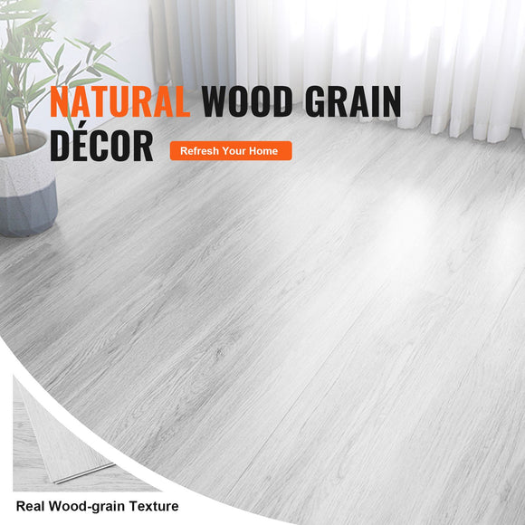 Interlocking Vinyl Floor Tiles 48 x 7.3 inch, 10 Tiles 5.5mm Thick Snap Together, Light Gray Wood Grain DIY Flooring for Kitchen, Dining Room, Bedrooms & Bathrooms, Easy for Home Decor