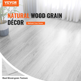 VEVORrlocking Vinyl Floor Tiles 48 x 7.3 inch, 10 Tiles 5.5mm Thick Snap Together, Light Gray Wood Grain DIY Flooring for Kitchen, Dining Room, Bedrooms & Bathrooms, Easy for Home Decor - 0
