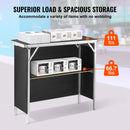 Folding Portable Bar Table, Tradeshow Podium Table for Indoor, Outdoor, Party, Picnic, Exhibition, Includes Carrying Case, Storage Shelf and Black Skirt, 38.39" x 15.16" x 34.25“-3