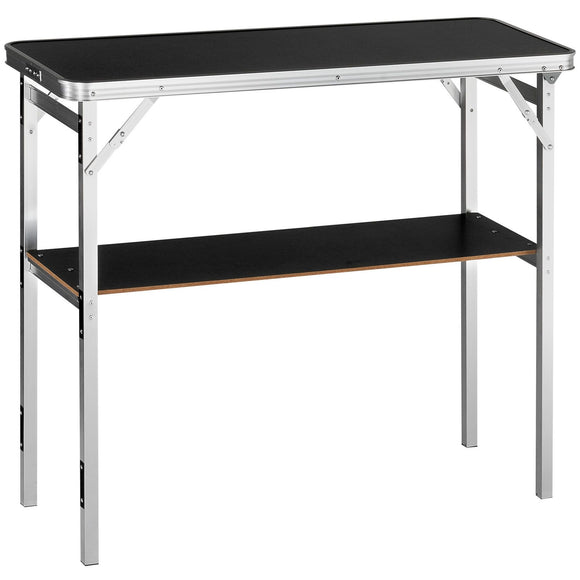 Folding Portable Bar Table, Tradeshow Podium Table for Indoor, Outdoor, Party, Picnic, Exhibition, Includes Carrying Case, Storage Shelf and Black Skirt, 38.39" x 15.16" x 34.25“