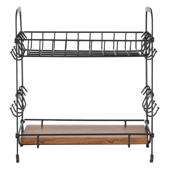 2 Tier Coffee Bar Organizer for Countertop w/ 12 Movable Hooks Mug Holder