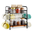 2 Tier Coffee Bar Organizer for Countertop w/ 12 Movable Hooks Mug Holder-12