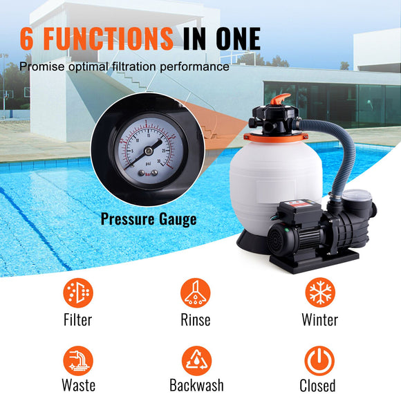 Sand Filter Above Ground with 450W Pool Pump 13,000 L/H Flow 6-Way Valve