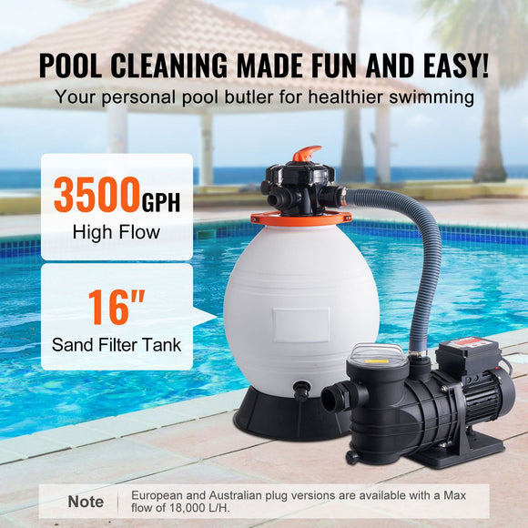 Sand Filter Above Ground with 850W Pool Pump 18,000 L/H Flow 6-Way Valve