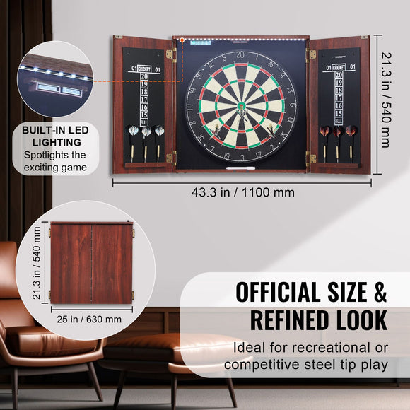 Dartboard and Cabinet Set Official Size Complete Accessory Steel Tip Dart