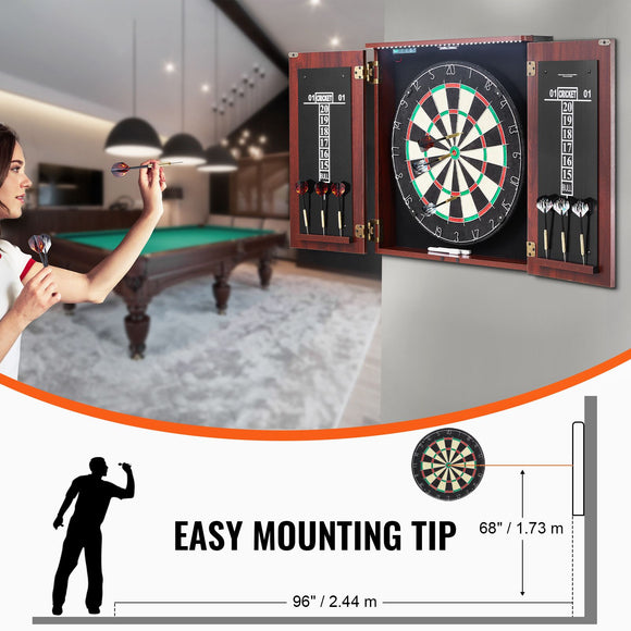Dartboard and Cabinet Set Official Size Complete Accessory Steel Tip Dart