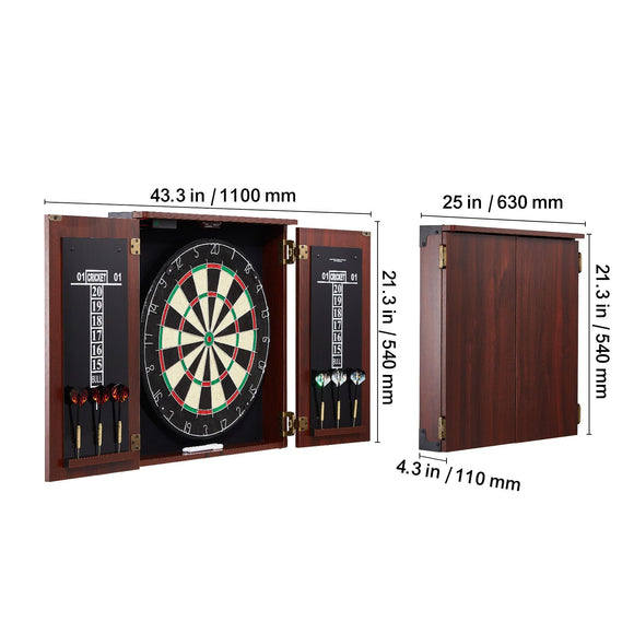 Dartboard and Cabinet Set Official Size Complete Accessory Steel Tip Dart