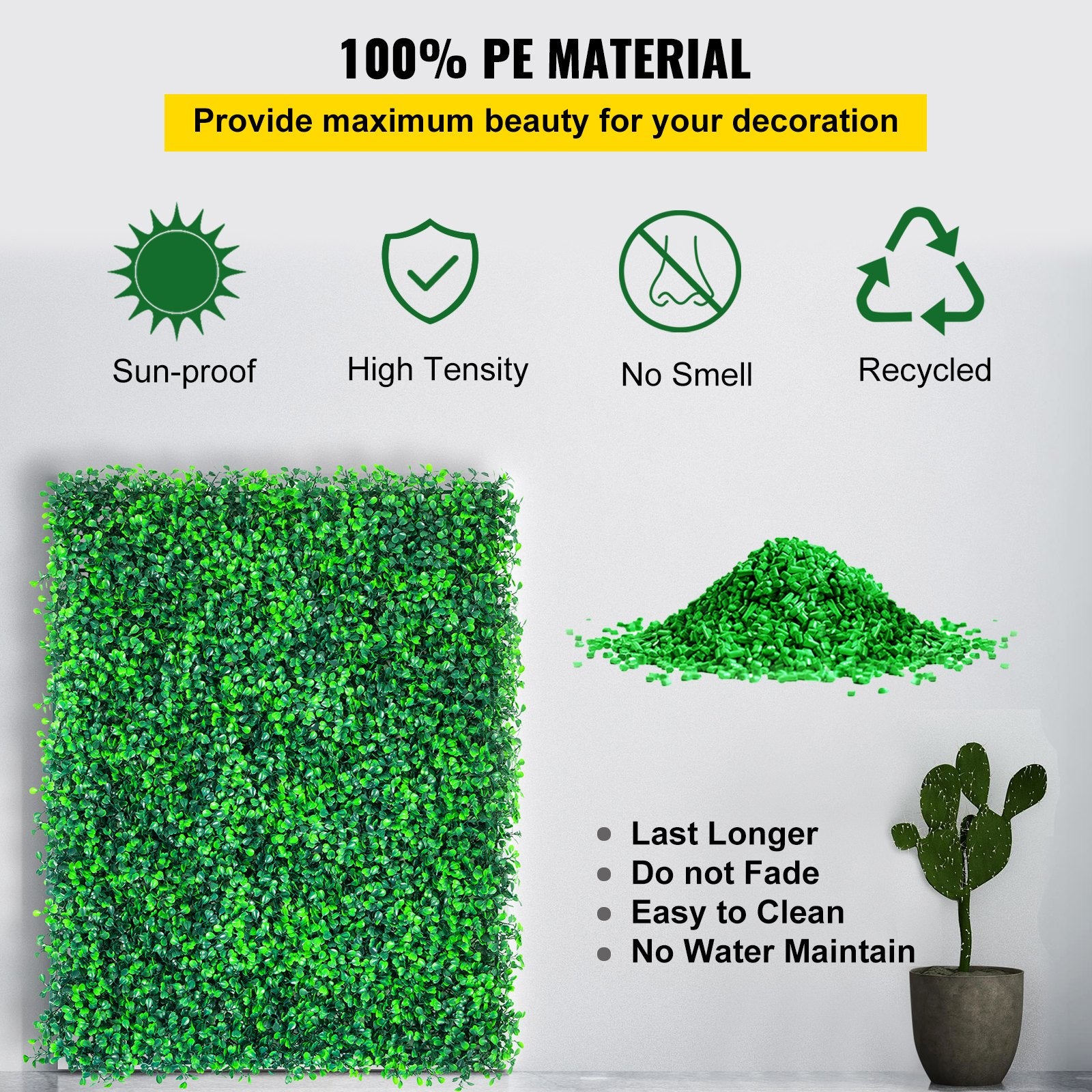 VEVOR Artificial Boxwood Panels, 20 PCS 20\"x20\" Boxwood Hedge Wall Panels, PE Artificial Grass Backdrop Wall 1.6\", Privacy Hedge Screen for Decoration of Outdoor, Indoor, Garden, Fence, and Backyar