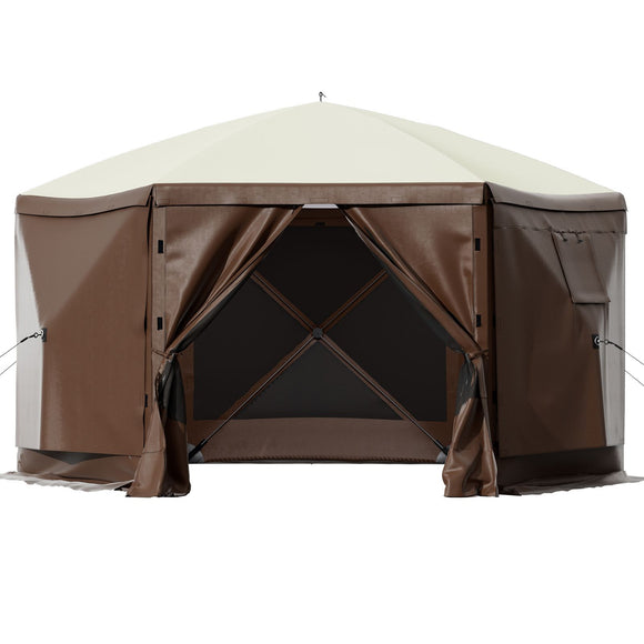 Pop-up Camping Gazebo Camping Canopy Shelter 6 Sided 10' x 10' Sun Shade