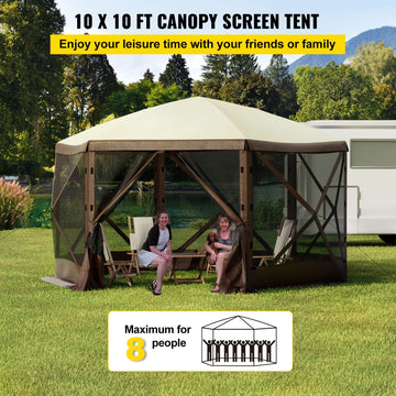 Pop-up Camping Gazebo Camping Canopy Shelter 6 Sided 10' x 10' Sun Shade - 0
