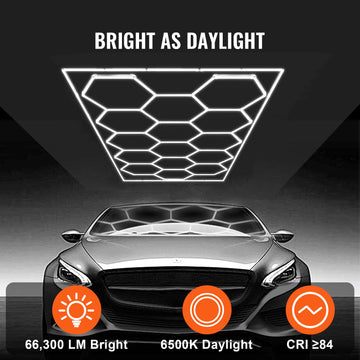 Hexagon Garage Lights 66300LM 15 Grids Honeycomb LED Shop Ceiling Light - 0