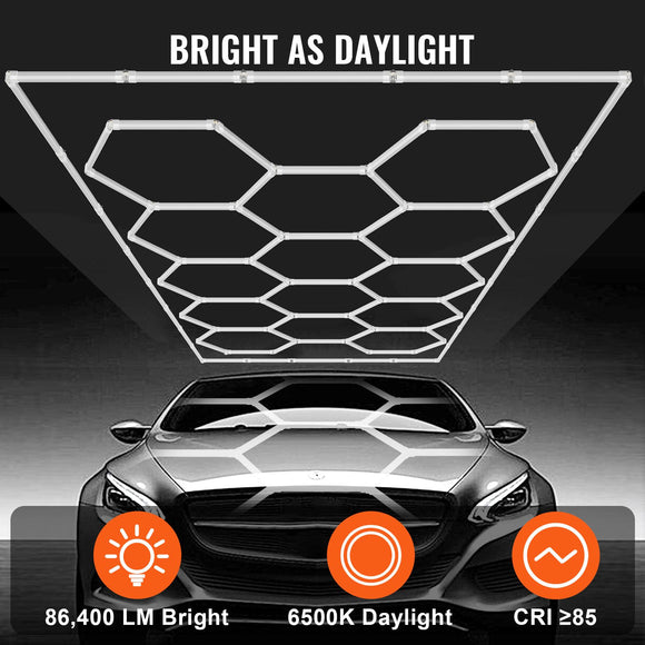 Hexagon Garage Lights 86400LM 5 Grid Honeycomb LED Shop Ceiling Light