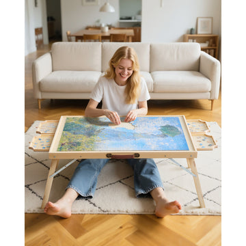 1500 Piece Puzzle Board with Folding Leg Portable Wooden Jigsaw 86x63cm - 0